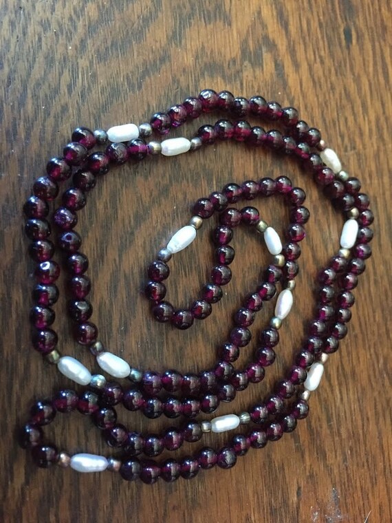 Cranberry Glass Beads & Fresh Water Pearl Necklace