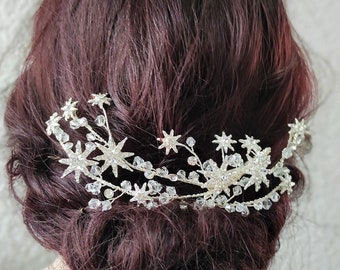 Celestial star hair clip Bridal hair vine Star Hair vine Wedding Hair Vine, Rhinestone headpiece, Bridal back headpiece  Hair accessory,  UK