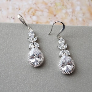 Crystal  Cluster Art Deco  Earrings, Bridal Earrings ,Zircon Earrings ,Silver Wedding  earrings, Wedding Jewelry , Crystal Teardrop Earrings