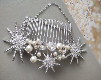 Celestial Star Bridal Hair Comb, Wedding hair comb,Pearl Bridal Headpiece, Pearl Hair Vine, Bridesmaid hair comb, Wedding hair accessory, UK