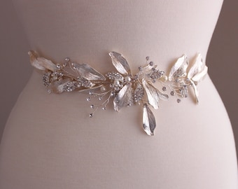 Silver and Ivory Bridal dress belt  Leaf Bridal sash Wedding dress belt sash Floral  belt Wedding dress Accessories Bridal accessories