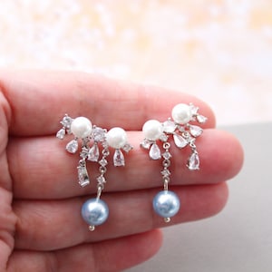 Something Blue Pearl Bridal Earrings: Wedding Earrings For Bride, Blush Pearl Earrings, Wedding Jewellery
