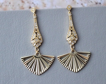 Vintage Style Fan Earrings Art Deco Earrings Bridal earrings Wedding Earrings 1920s Wedding Jewelry Dangle earrings for her Prom earrings