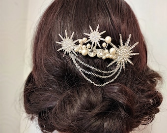 Celestial Star Bridal Hair Comb, Wedding hair comb,Pearl Bridal Headpiece, Pearl Hair Vine, Bridesmaid hair comb, Wedding hair accessory, UK