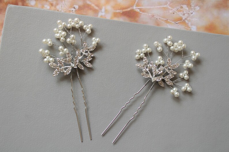 Rhinestone Comb Silver Wedding hair pins Bridal Hair pin Bridesmaid hair pin Wedding Hair Vine Pearl Headpiece Gift Pearl Hair pins
