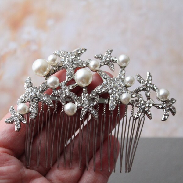 Beach Wedding Hair Comb Starfish Bridal Headpiece, Pearl Wedding Hair Piece, Bridal clip Wedding Headpiece Star Bridal Hair Accessory