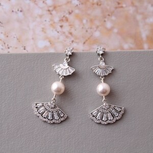 Vintage Style Fan Earrings Art Deco Earrings Bridal earrings Wedding Earrings 1920s Wedding Jewelry Dangle earrings for her Prom earrings image 8