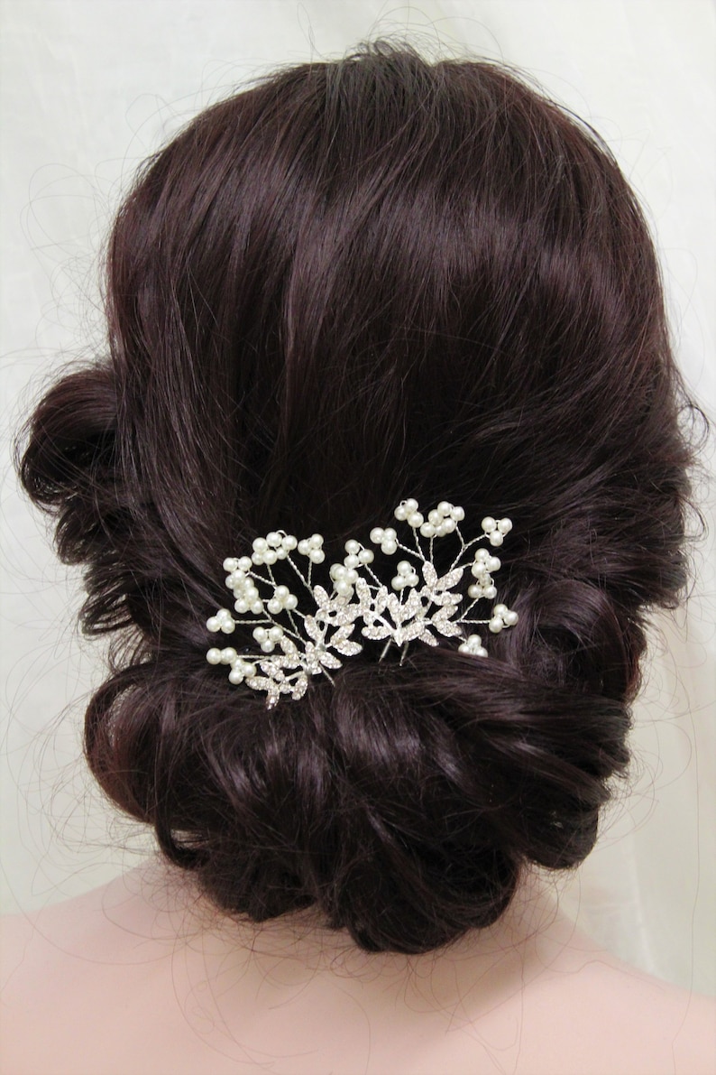 Rhinestone Comb Silver Wedding hair pins Bridal Hair pin Bridesmaid hair pin Wedding Hair Vine Pearl Headpiece Gift Pearl Hair pins