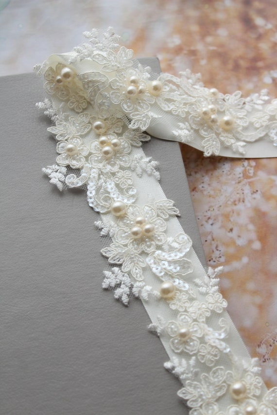 Ivory Bridal Sash Beaded Lace Sash Pink Wedding Dress Belt 