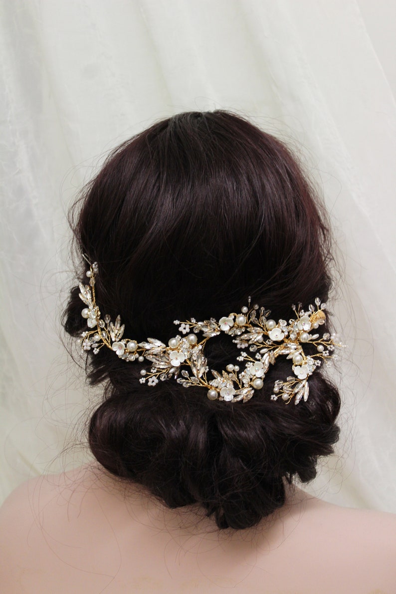 Bridal Back Headpiece Wedding Hair piece Bridal Hair clip Floral hair Vine Wedding Hair Accessory UK Gold Wedding Hair Vine