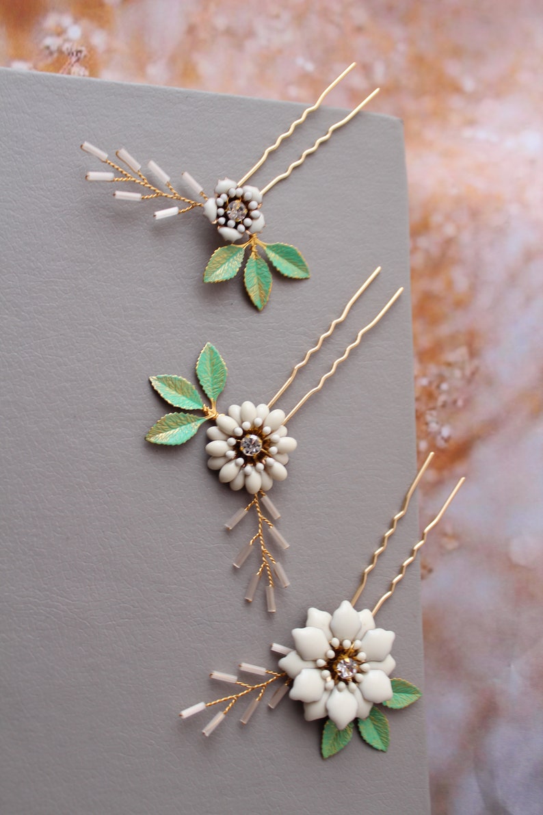 Gold Flower Hair Pins Wedding Hair Pins Wedding Hair Piece Etsy UK