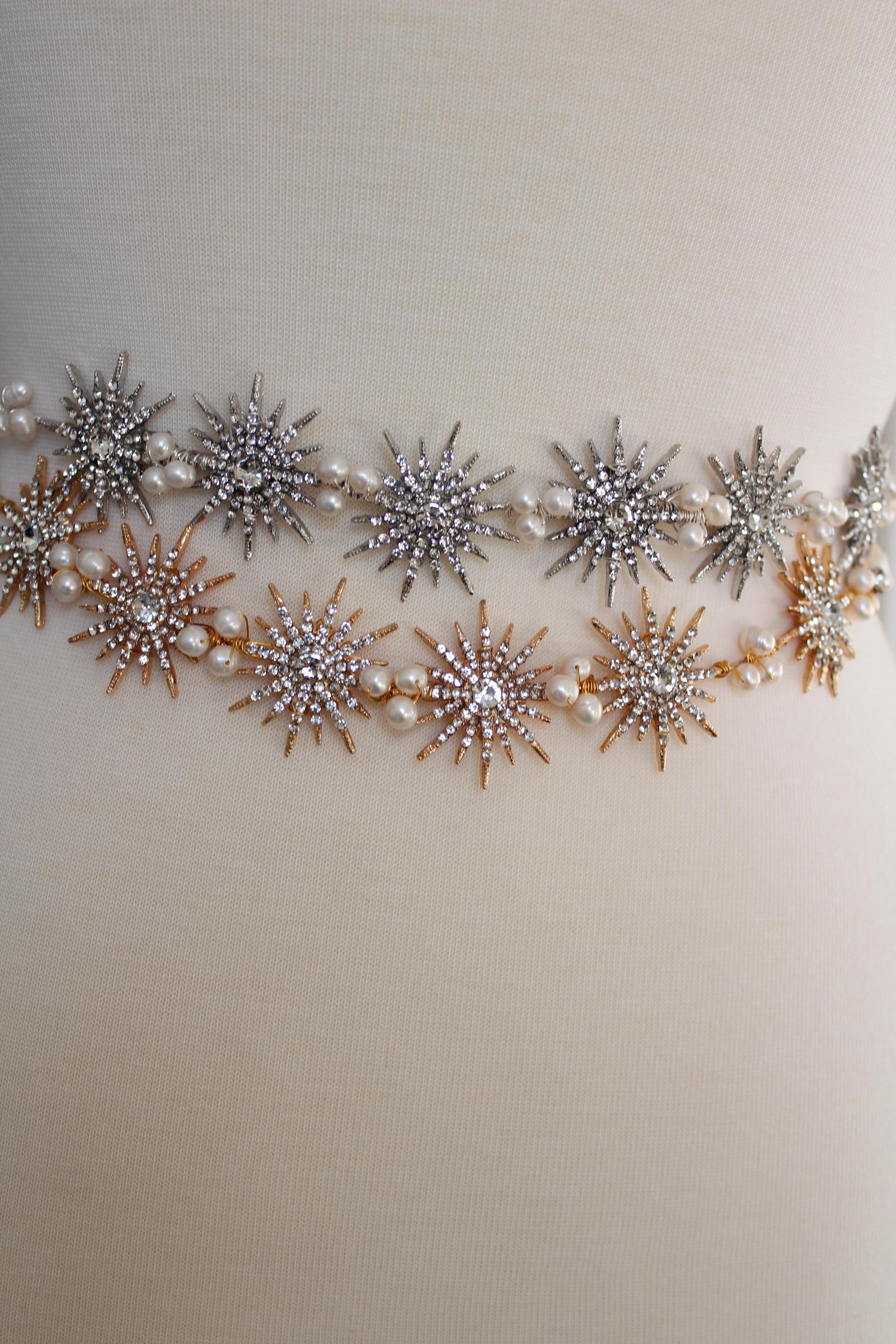 Celestial Crystal Starburst Bridal Belt Sash Wedding Belt Silver Rhinestone Crystal Sash David's Bridal Wedding Belts Dazzle Ever  main image 4