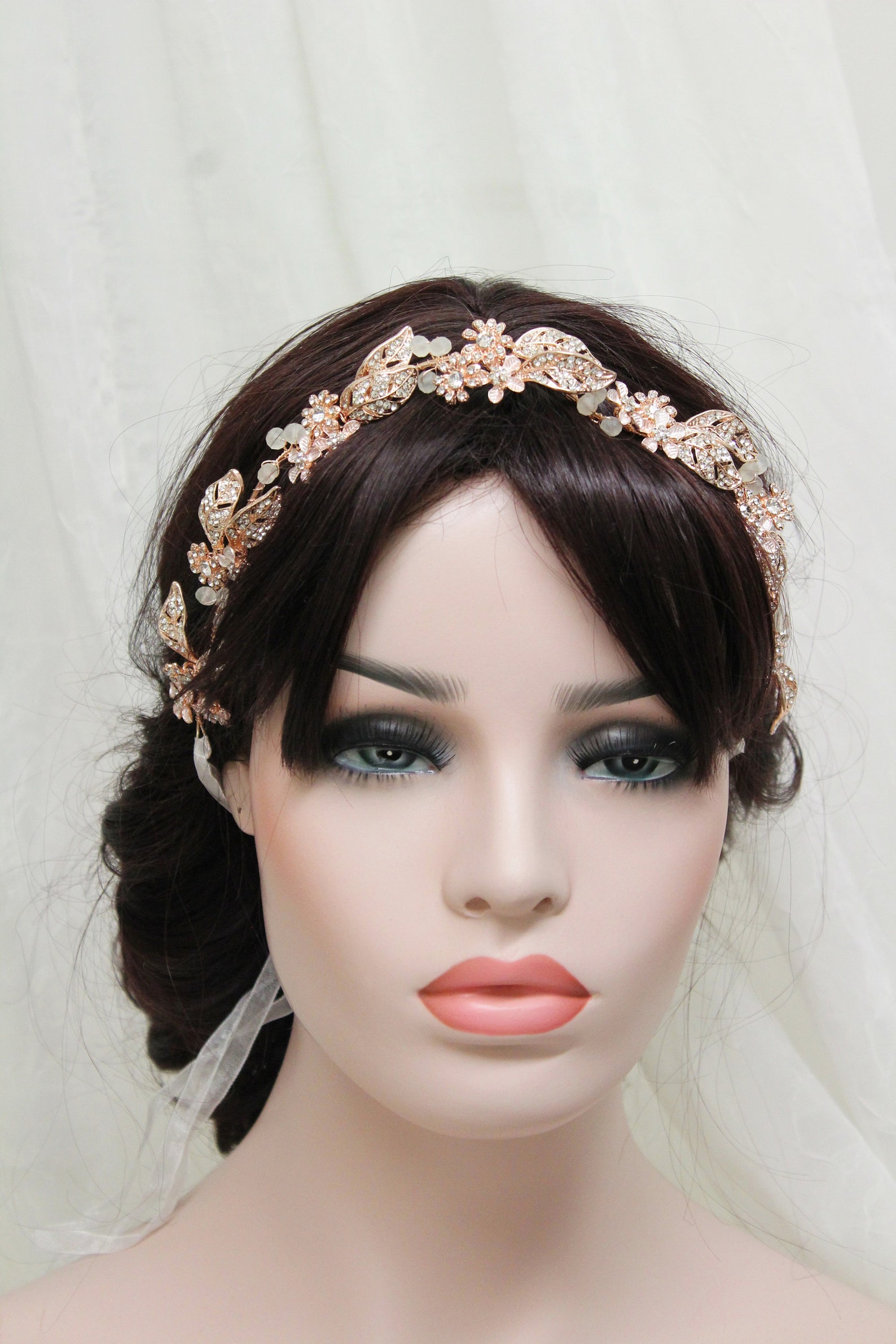 Rose Gold Leaf Hair Vine Wedding Hairpiece Floral Tiara Etsy