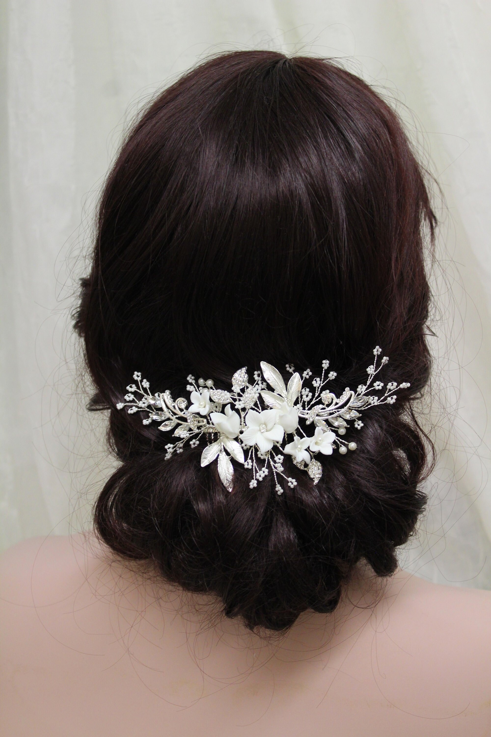 Floral Wedding Hair Comb: Silver Bridal Headpiece With  display picture 1