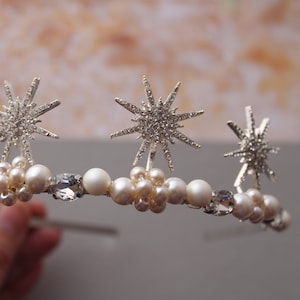 Pearl Star headband  Bridal Hair piece  Wedding Crown  Bridal Tiara Headpiece Celestial Star crown ,  Wedding Hair piece, accessory