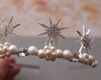 Pearl Star headband  Bridal Hair piece  Wedding Crown  Bridal Tiara Headpiece Celestial Star crown ,  Wedding Hair piece, accessory