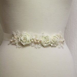 Ivory Bridal sash Rose sash Blue Wedding dress belt sash Blush Floral belt  Pearl Navy Bridal  belt Wedding Accessories Bridal accessories