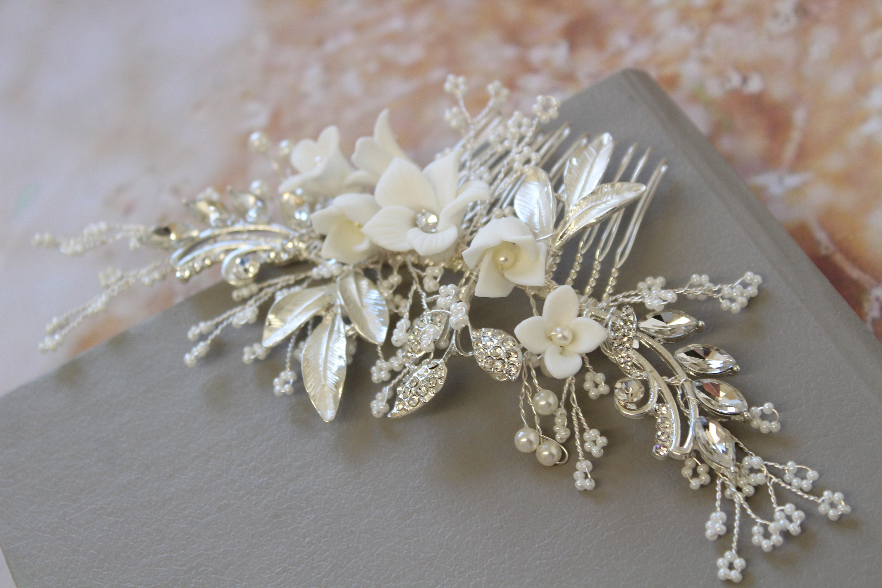 Floral Wedding Hair Comb: Silver Bridal Headpiece With 