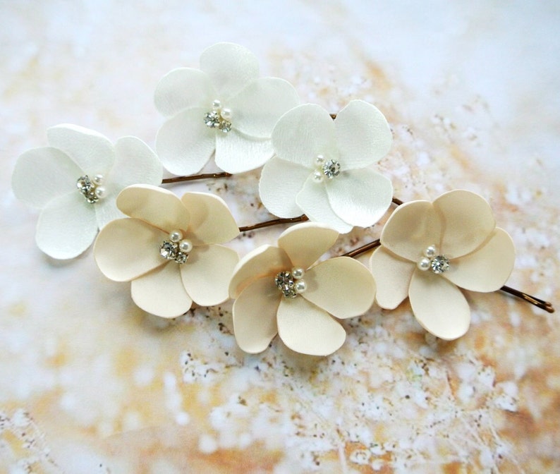 Wedding hair flowers, Wedding Hair Piece, Ivory Champagne Headpiece Hair Flowers Bridal Wedding Headpiece Bridesmaid Hair Accessories ADELE image 1