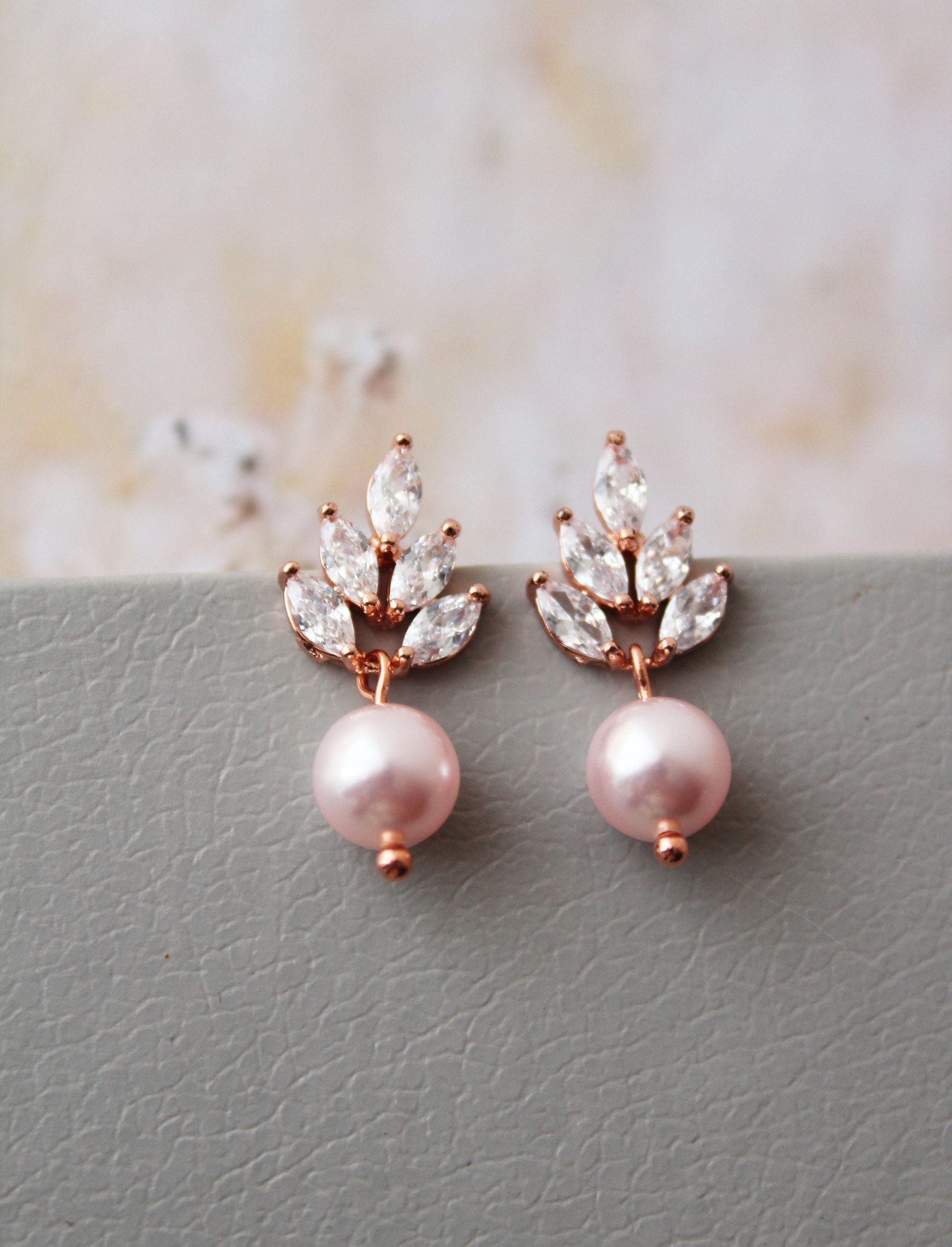 Pink Julry Rose Gold Pink Bridal Jewelry Set: Blush Pearl Wedding Jewellery Set ...