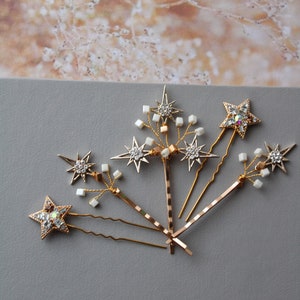 Gold bridal hair pins, Celestial Headpiece, Star hair pins, Star Hair Jewelry, Bridal Hair Vine, Bridal hair piece, Wedding Hair Accessory
