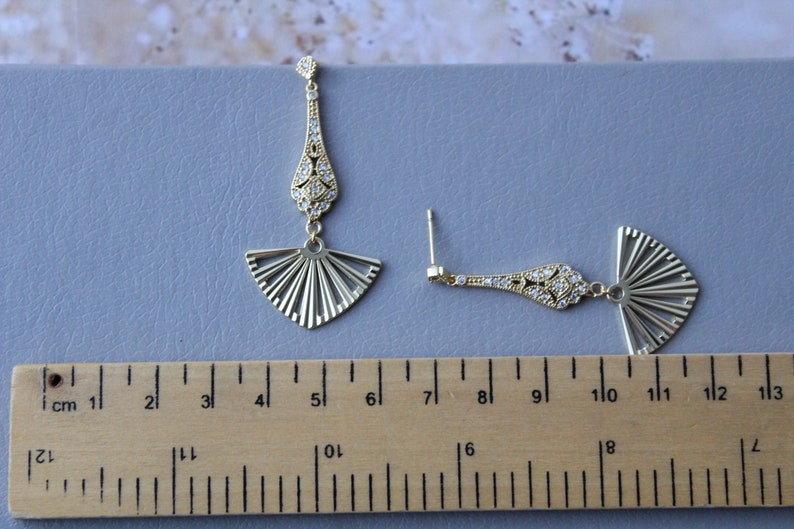 Vintage Style Fan Earrings Art Deco Earrings Bridal earrings Wedding Earrings 1920s Wedding Jewelry Dangle earrings for her Prom earrings image 6