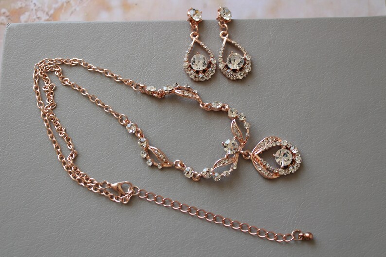 Rose Gold Necklace and Earring Set Wedding Necklace Art Deco Etsy UK