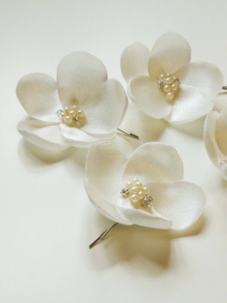 Ivory Flower Hair pins Floral Bridal Hair pins Wedding Headpiece Bridal Headpiece Hair Flower Bridesmaid gift Wedding Hair Accessory image 6