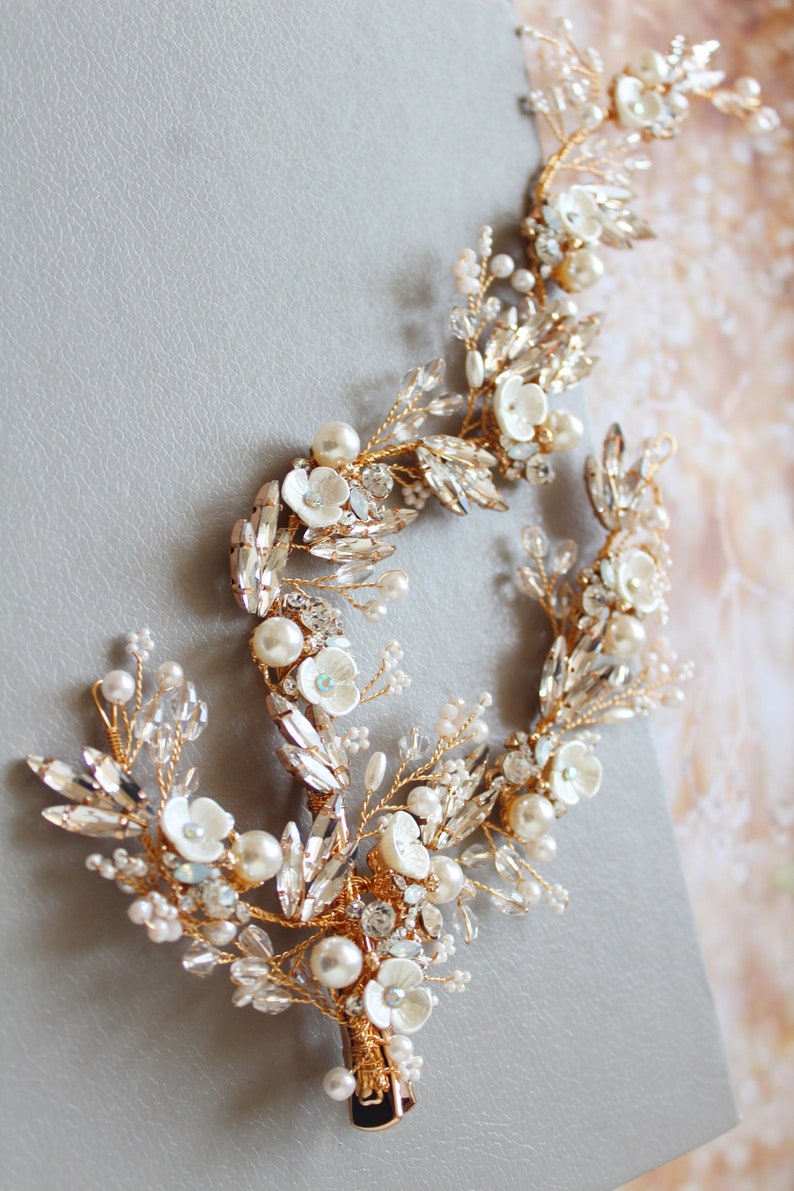 Bridal Back Headpiece Wedding Hair piece Bridal Hair clip Floral hair Vine Wedding Hair Accessory UK Gold Wedding Hair Vine