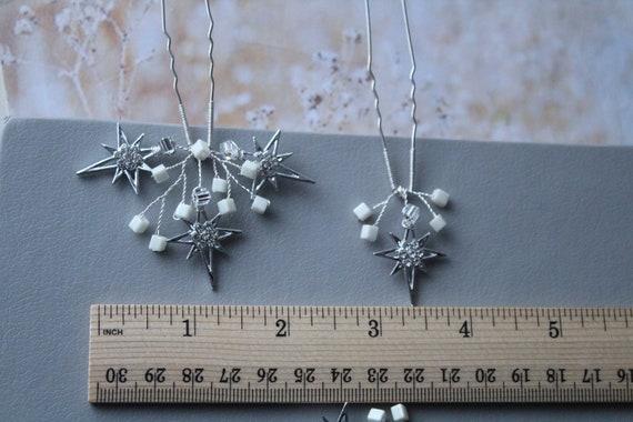 Silver Star Chain Celestial Hairpin Set of 3 Crystal Cosmic Star Galaxy Hair Pins-vintage Art  main image 4