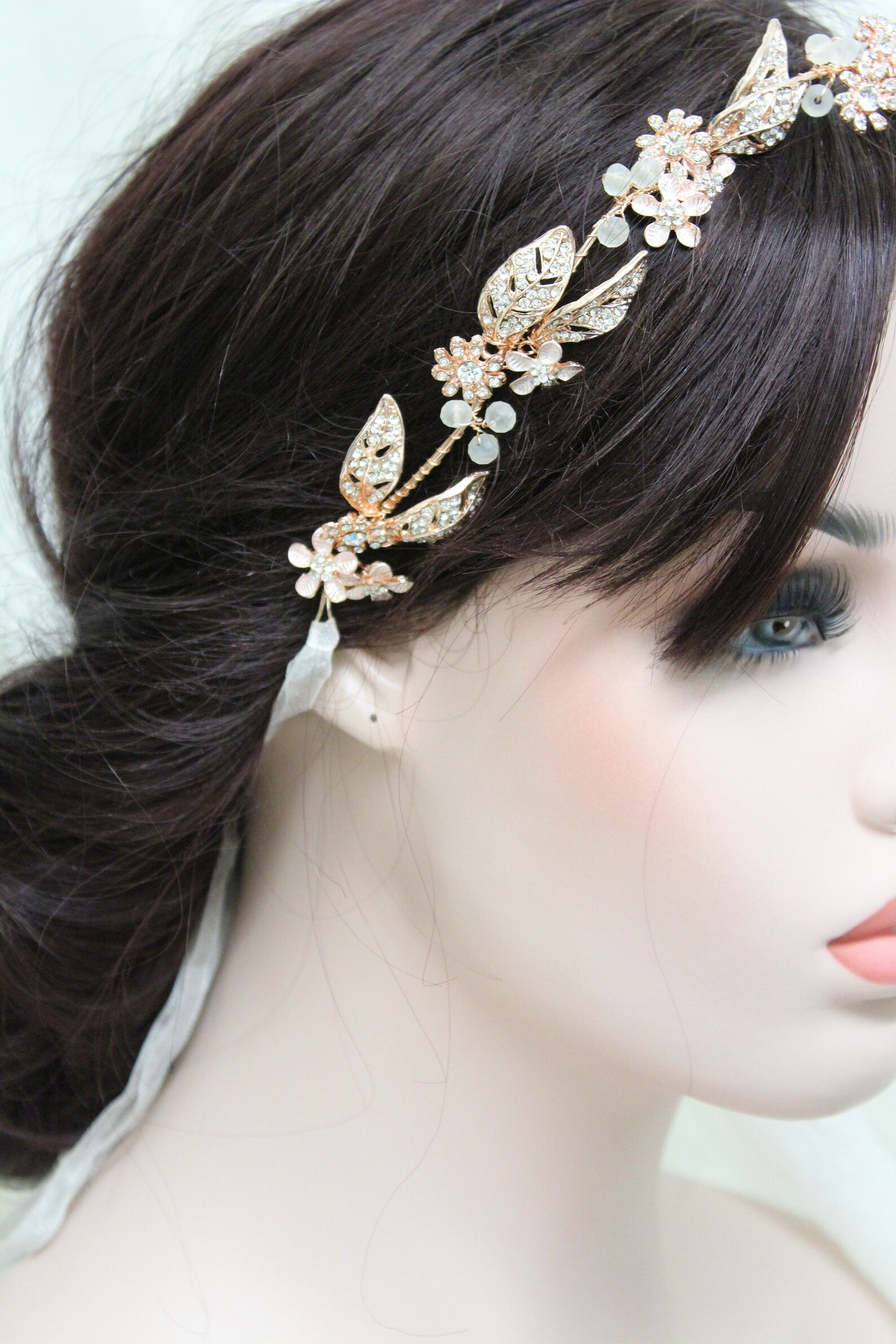 Rose Gold Leaf Hair Vine Wedding Hairpiece Floral Tiara Etsy
