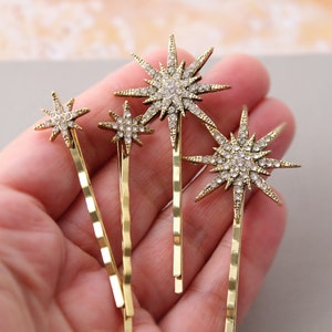 Horquillas celestiales: Horquillas de estrella, Pieza de pelo de estrella, Tocado dorado, Accesorio para el cabello, Regalo para ella, Regalo de Navidad