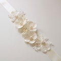 Ivory Bridal Belt:  Wedding Dress Sash,  Lace Sash with Pearl Flowers Boho