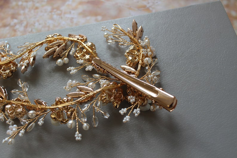 Bridal Back Headpiece Wedding Hair piece Bridal Hair clip Floral hair Vine Wedding Hair Accessory UK Gold Wedding Hair Vine
