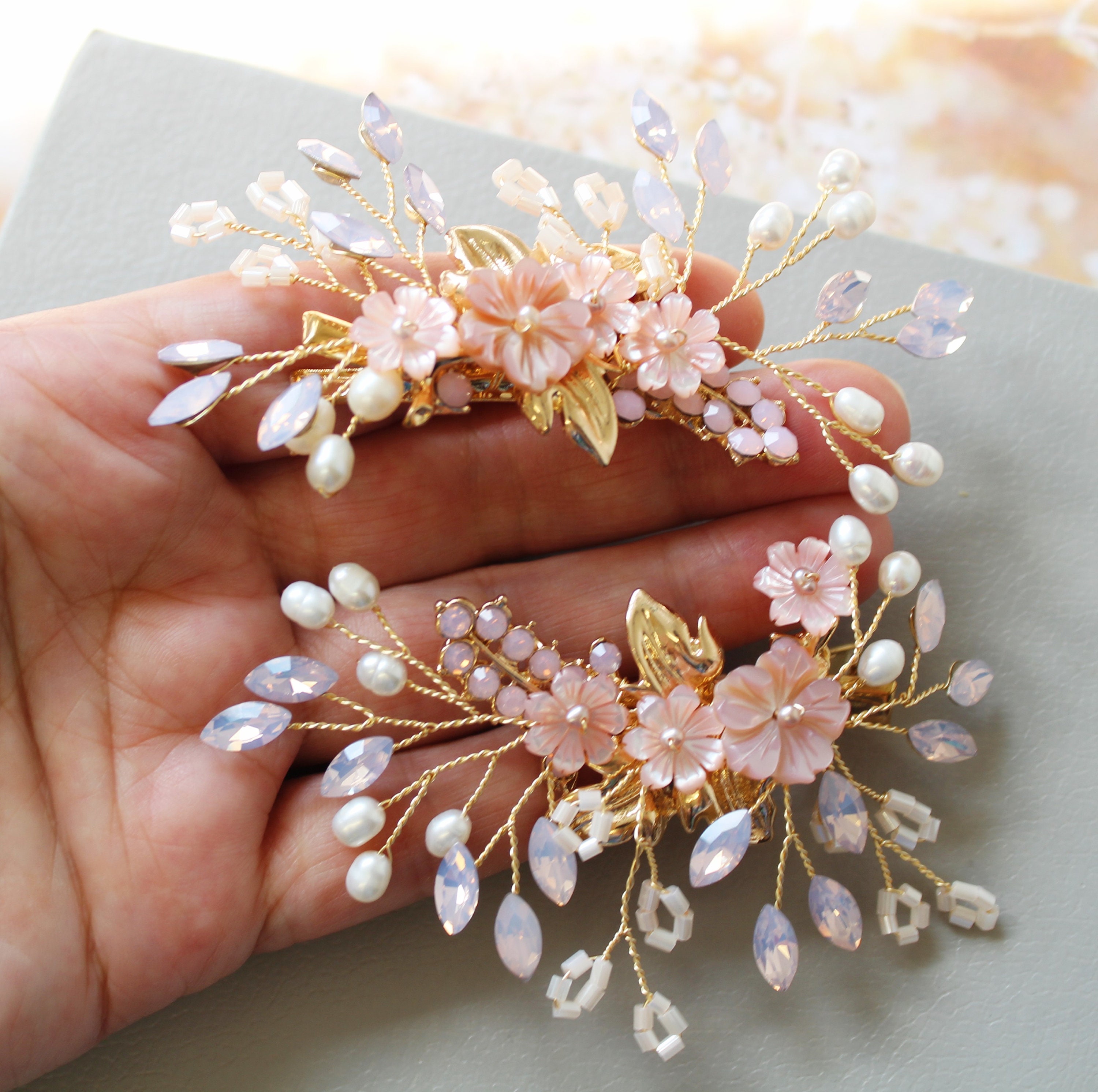 blush wedding hair accessories