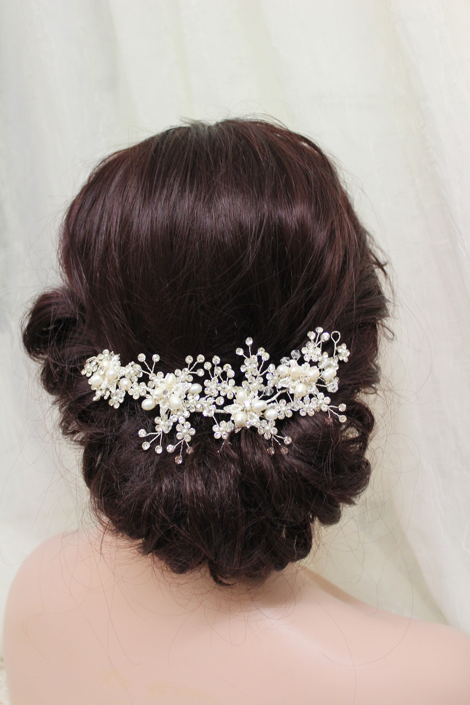 SALE Silver Wedding Hair Piece Bridal Back Headpiece Etsy UK
