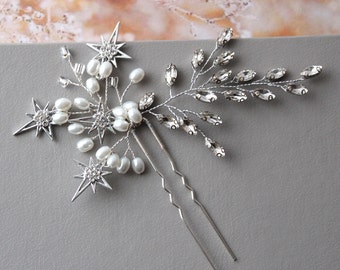 Silver Star hair pin Celestial Bridal Hair pin Wedding headpiece Bridal Headpiece Hairpiece Bridesmaid hair pin,  Wedding hair vine