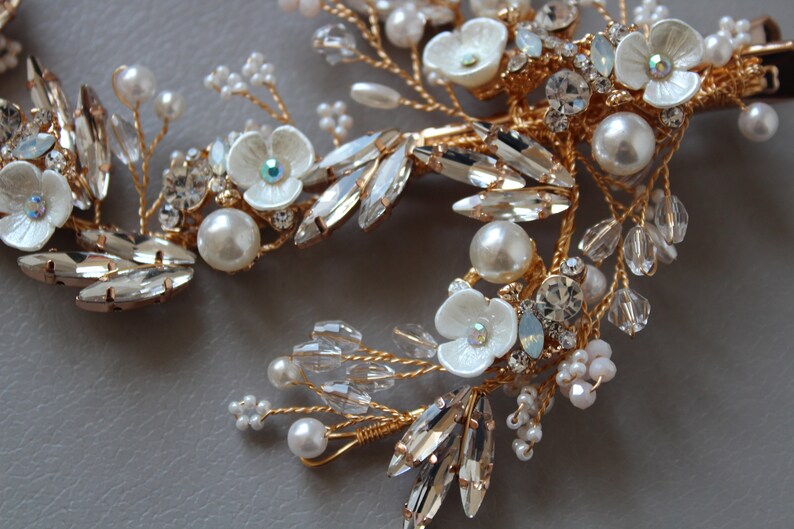 Bridal Back Headpiece Wedding Hair piece Bridal Hair clip Floral hair Vine Wedding Hair Accessory UK Gold Wedding Hair Vine