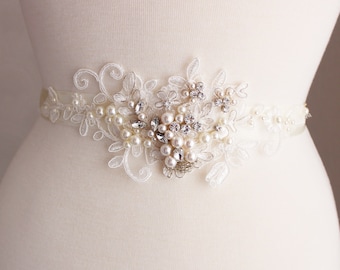 Ivory Bridal dress belt  Lace Bridal sash Wedding dress belt sash Floral Pearl belt Wedding Accessories Bridal accessories Maternity belt