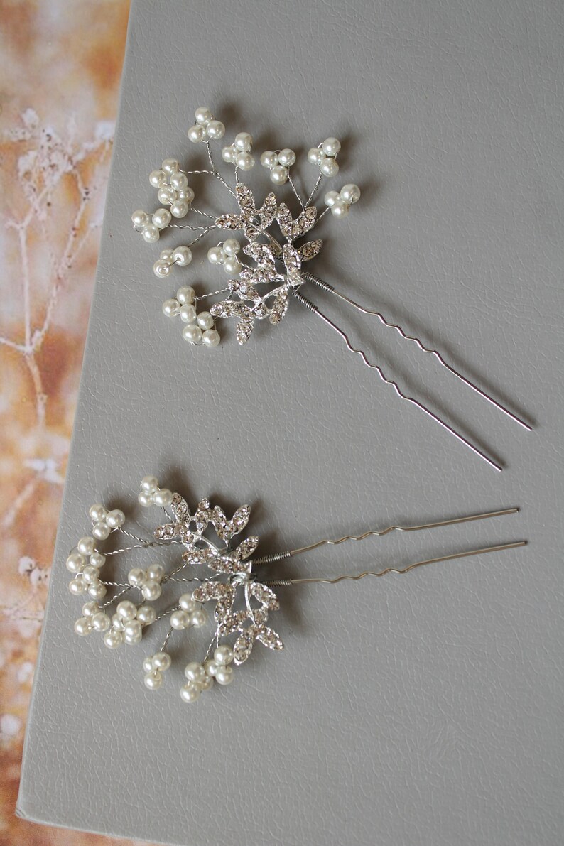 Rhinestone Comb Silver Wedding hair pins Bridal Hair pin Bridesmaid hair pin Wedding Hair Vine Pearl Headpiece Gift Pearl Hair pins
