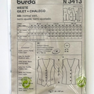 Patrón Burda vintage, patrón de Chaleco sastre clásico,  Chaleco con o sin bolsillos, patrones vintage
