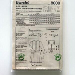 Patrón Burda vintage, patrón de Vestido mangas largas,  patrón de chaleco incluido, patrones vintage