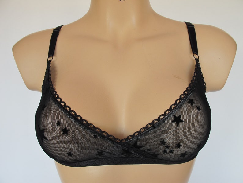 Soft Bra wife gift. Wireless gift for her See through lingerie Sheer Bra Black Bralette comfortable bra