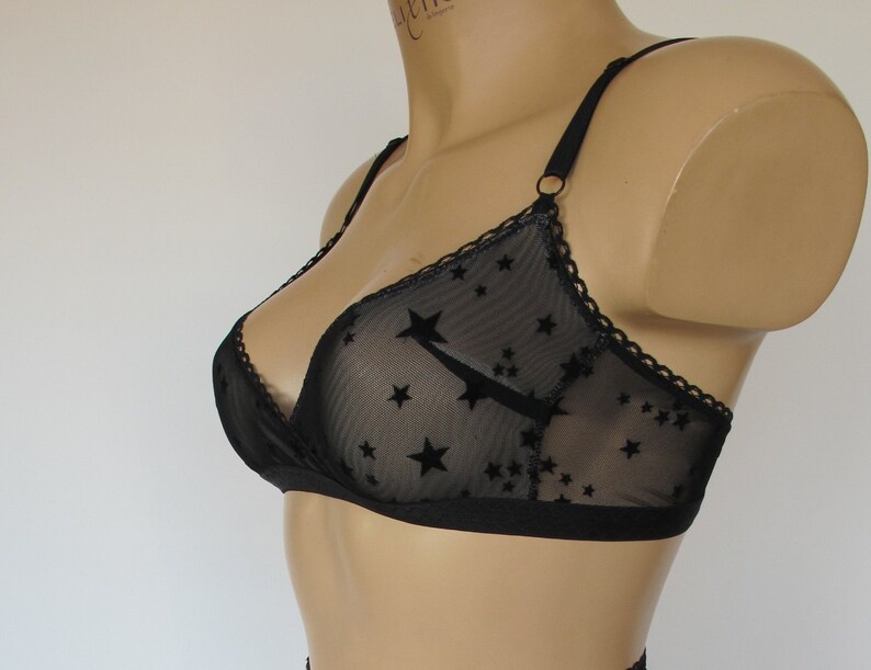 Soft Bra wife gift. Wireless gift for her See through lingerie Sheer Bra Black Bralette comfortable bra