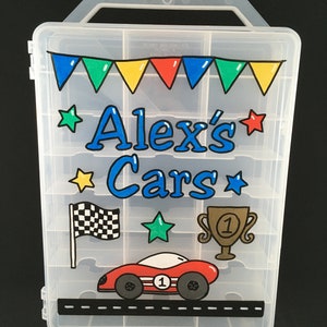 Double sided matchbox car case, hand-painted personalized toy car storage case with handle