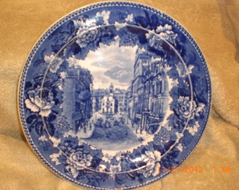 Blue Transferware Wedgwood Etruria Plate - State St. and Old State House in 1888