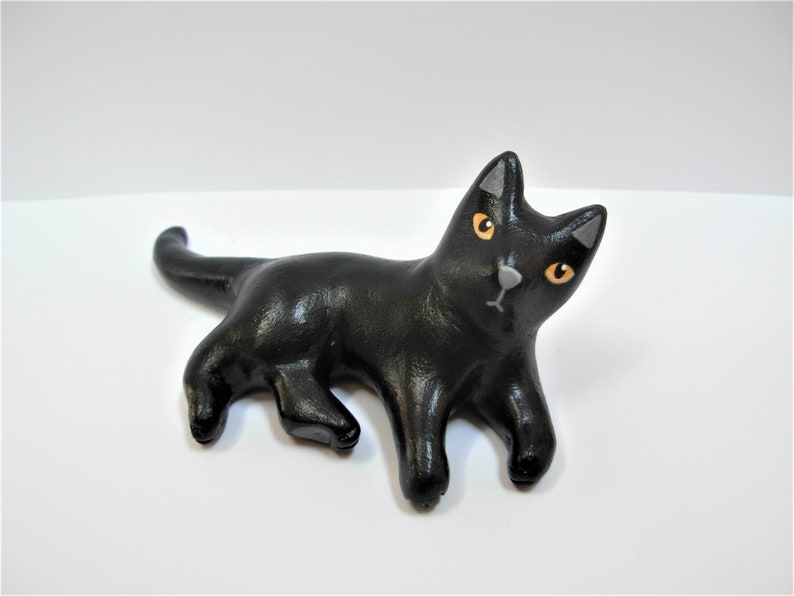 Miniature Porcelain Cat Figurine Hand Paint Set//4 TINY Black /& White Cat Kitten