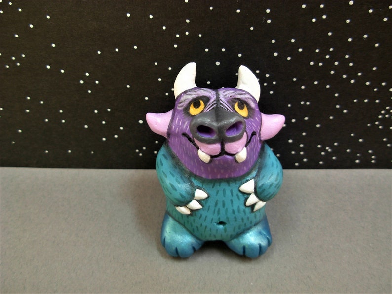 RESERVED Ichabelle, the purple & teal art monster - Miniature Hand Sculpted Clay Funny Folk Art Figurine Ornament Statue w/ original story - .br RESERVED Ichabelle, the purple & teal art monster - Miniature Hand Sculpted Clay Funny Folk Art Figurine Ornament Statue w/ original story - .br
