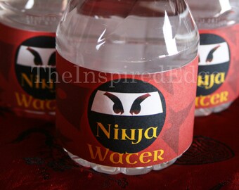 Ninja Party Water Bottle Labels Template Printable Ninja - Etsy