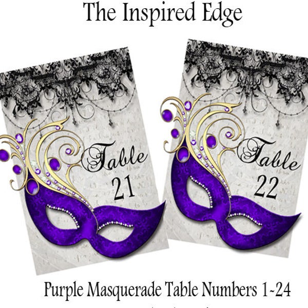 Purple Table Numbers, Masquerade Table Numbers, Wedding Table Numbers, Purple Masquerade, Instant Download, Purple Table Numbers